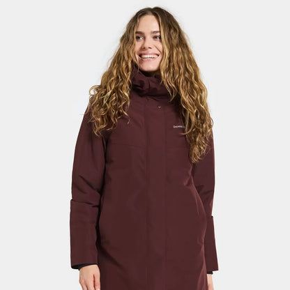 Woman modeling Didriksons Selina Womens Parka, stylish country clothing for outdoors
