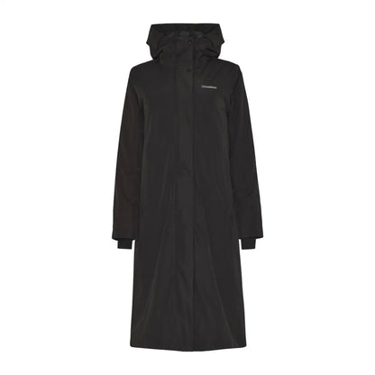 Black full-length waterproof hooded coat from Didriksons Selina Womens Parka, ideal for outdoors and country clothing