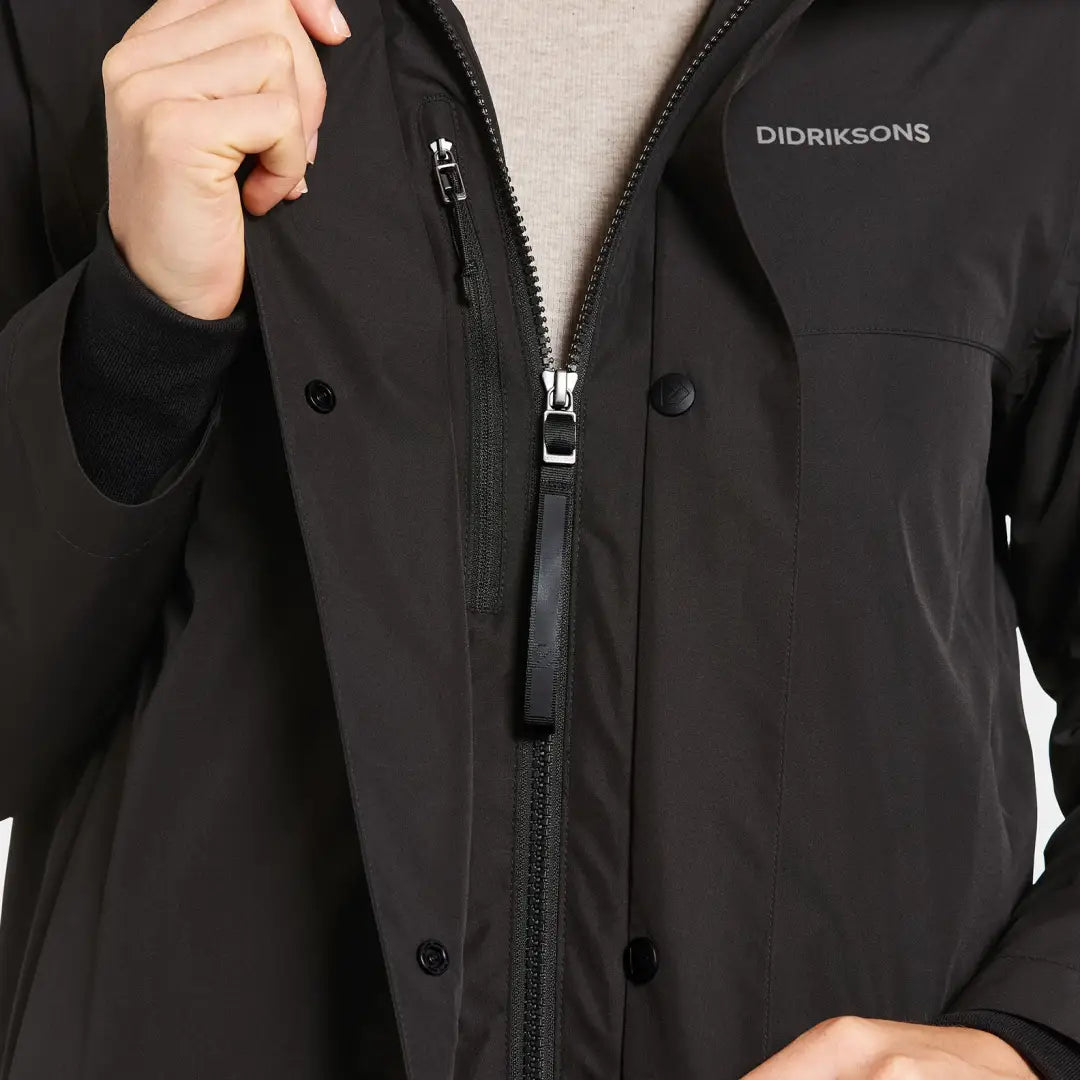 Black waterproof Didriksons Selina Womens Parka perfect for country clothing and outdoors