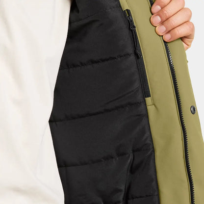 Olive green Didriksons Stefan Jacket with black quilted lining and zippered pocket