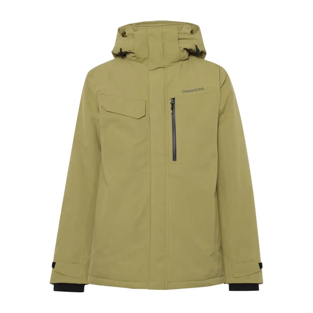 Olive green Didriksons Stefan Jacket with black accents, perfect everyday winter outerwear