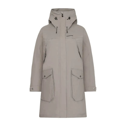 Long light grey Didriksons Thelma Womens Parka with four pockets, iconic Didriksons style