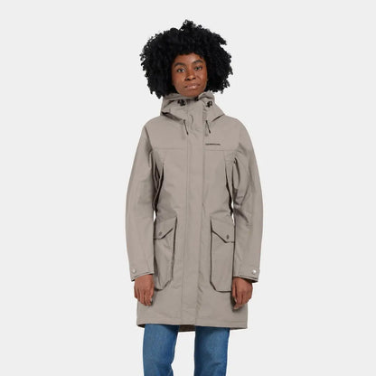 Women’s beige hooded parka jacket in iconic Didriksons style, fully waterproof and windproof