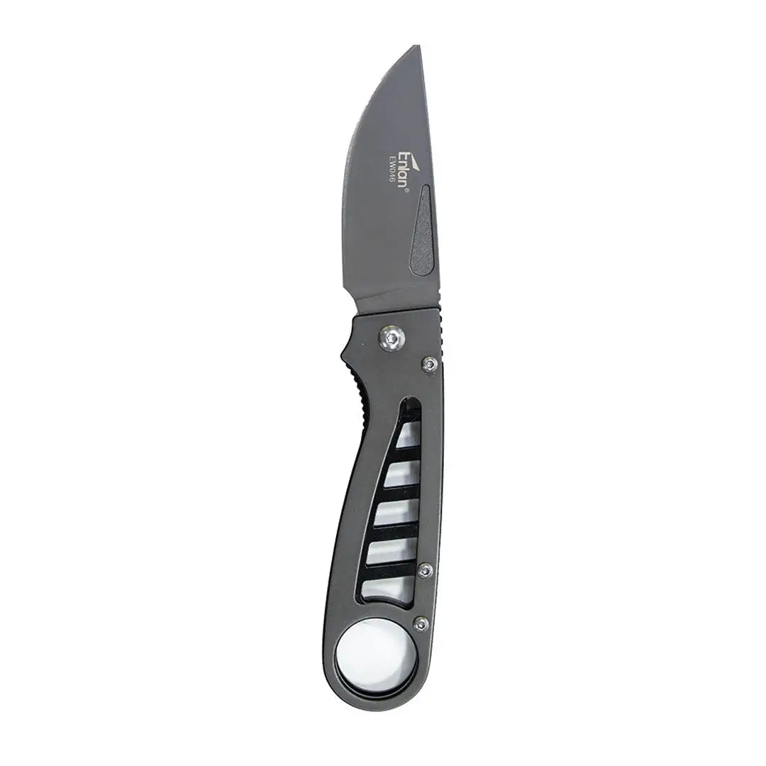 Enlan EW046 black folding knife with serrated stainless steel blade