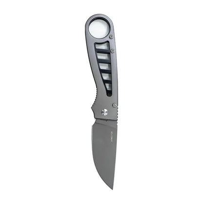 Silver Enlan EW046 folding knife with black handle and serrated stainless steel edge