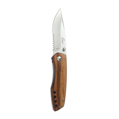 Enlan M011B wooden-handled folding knife with serrated blade