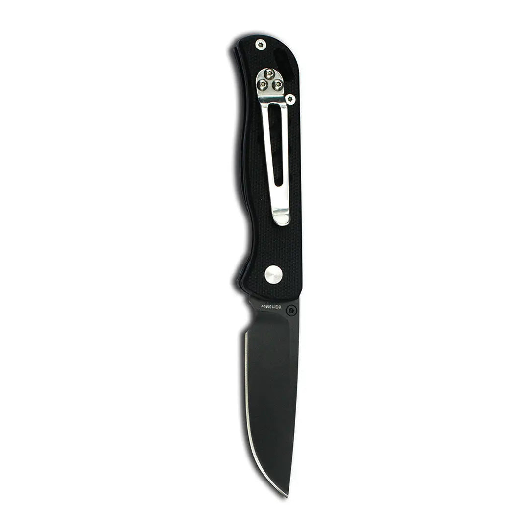Sleek black Enlan M021BG folding knife with silver accents