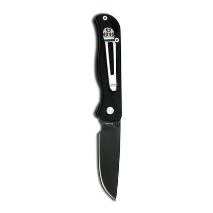 Sleek black Enlan M021BG folding knife with silver accents