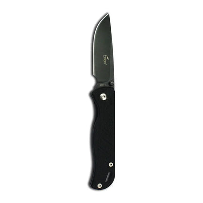 Black Enlan M021BG folding knife with textured handle and steel blade
