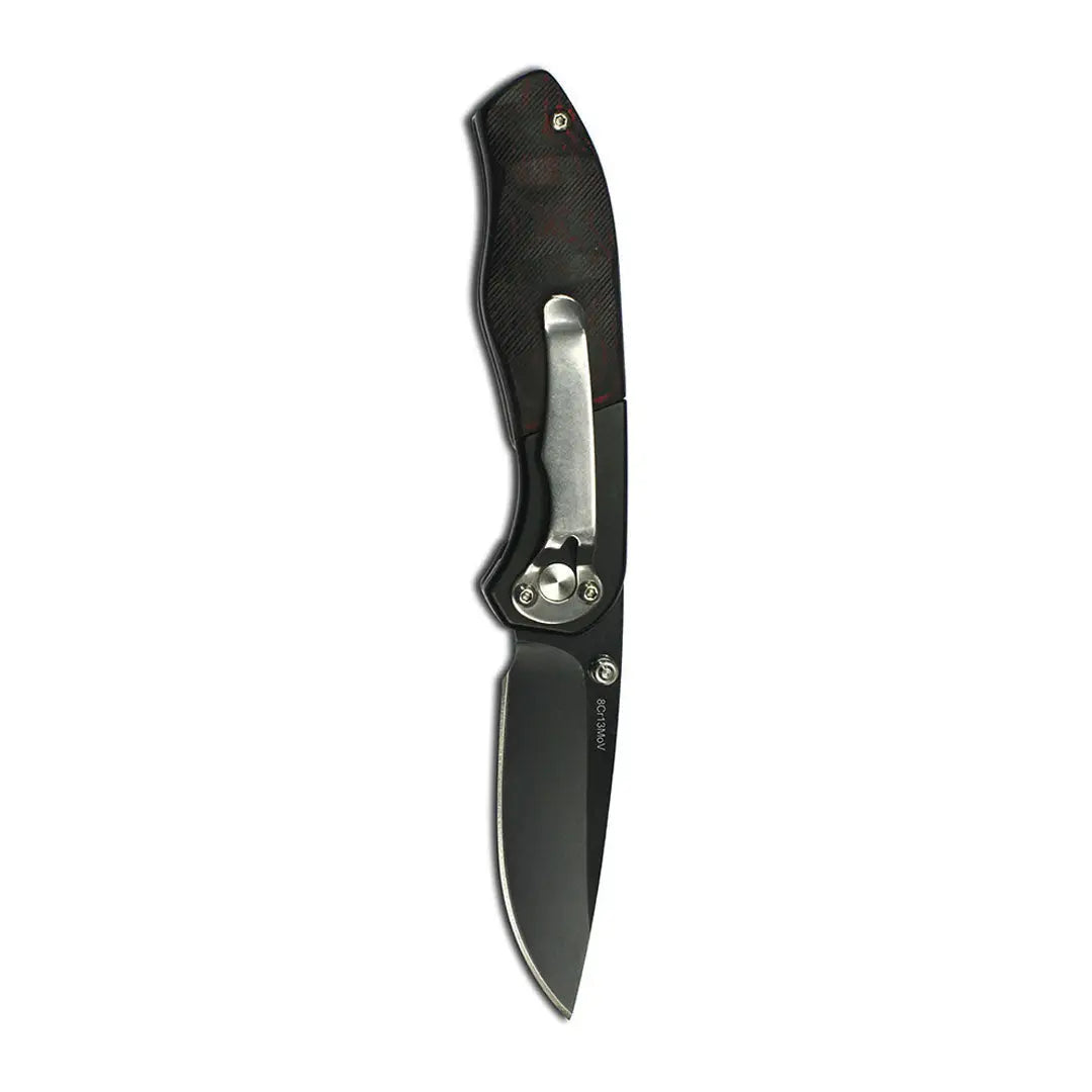 Sleek black Enlan M022B3 folding knife with silver accents for hunting outdoors