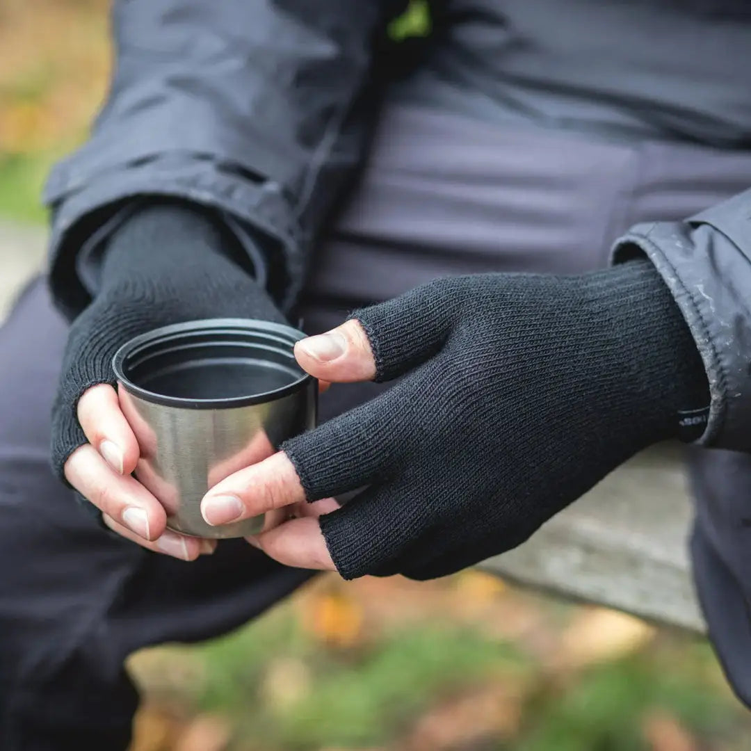 Black Thinny Fingerless Gloves with a Silver Metallic Cup for a cool edgy look