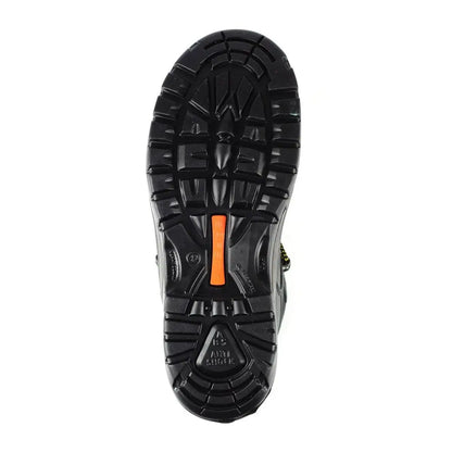 Black boot sole with orange accent on Grisport Contractor Safety Boot for workplace environments