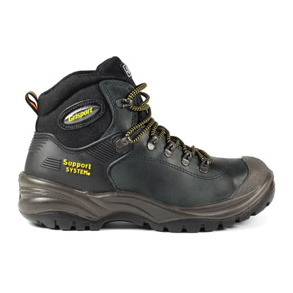 Black leather hiking boot from Grisport, perfect safety boot for workplace environments