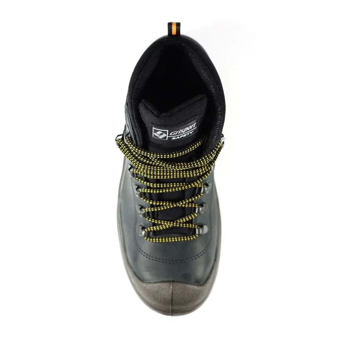 Black Grisport Contractor Safety Boot with yellow laces for tough workplace environments