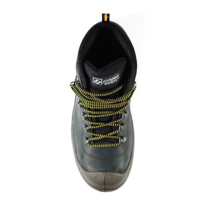 Black Grisport Contractor Safety Boot with yellow laces for tough workplace environments