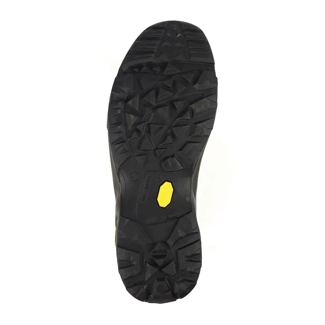 Black shoe sole with yellow accent from Grisport Exmoor II, perfect for country clothing outdoors