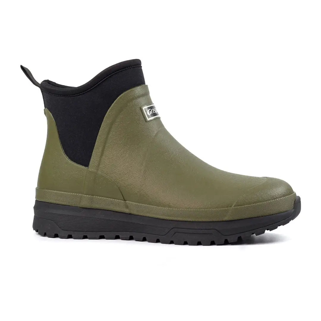 Olive green waterproof Grisport Mudmate Ankle Wellington boot for outdoor adventures