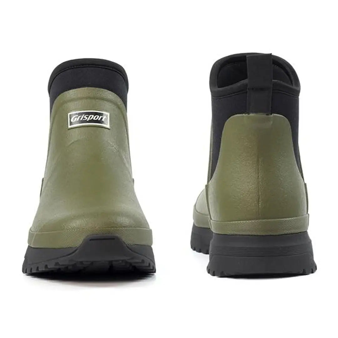 Olive green waterproof Grisport Mudmate Ankle Wellington boots for outdoor adventures