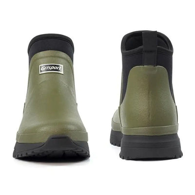 Olive green waterproof Grisport Mudmate Ankle Wellington boots for outdoor adventures