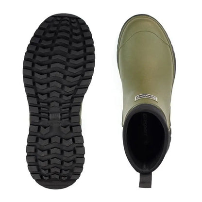 Olive green Grisport Mudmate Ankle Wellington rain boot with black lug sole