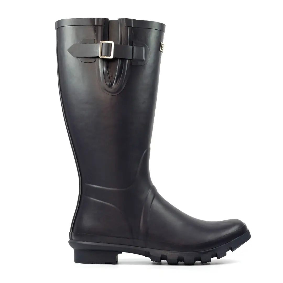 Black rubber rain boot, perfect for country clothing and outdoor hunting adventures