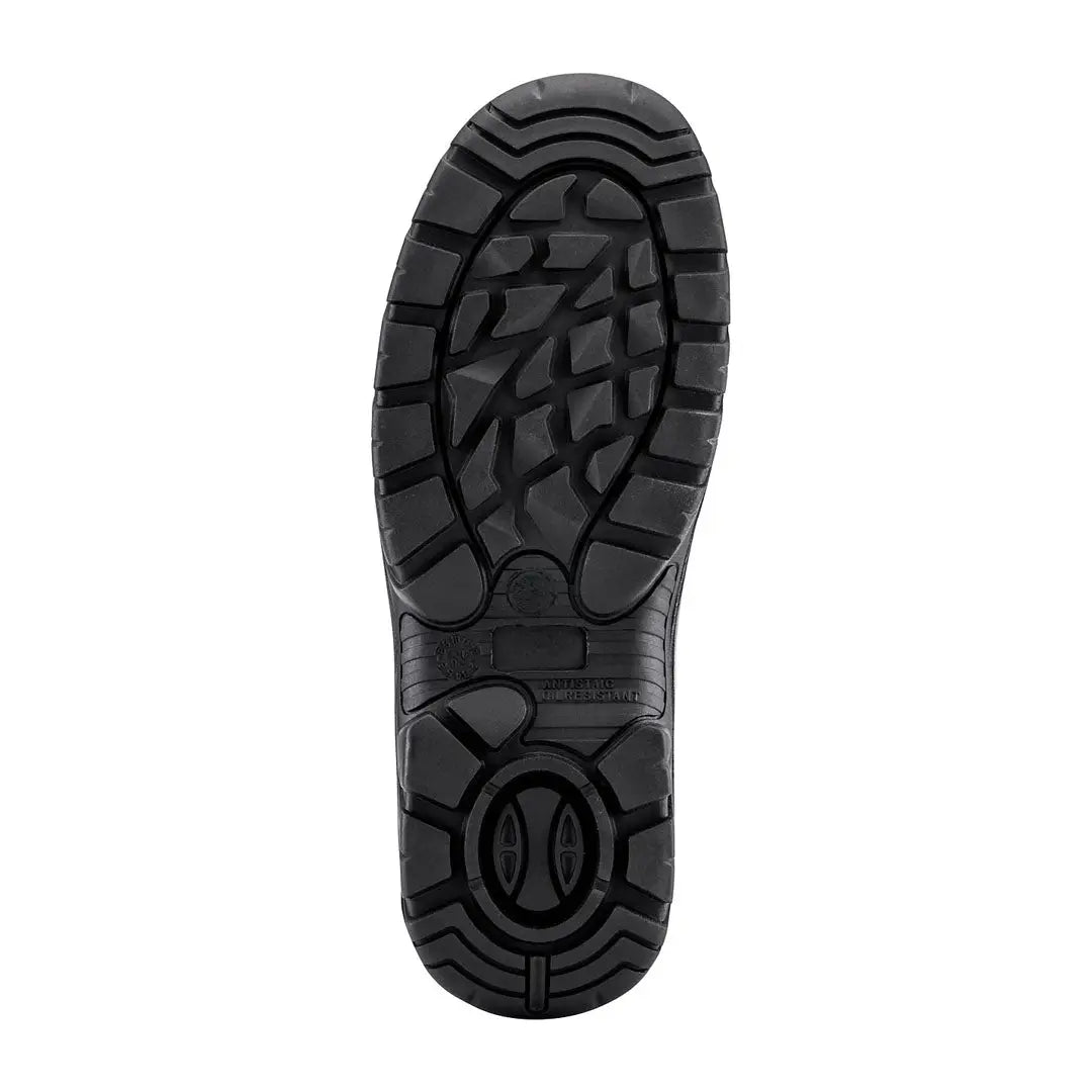 Black boot sole of Grubs Tornado Safety Dealer Boots, perfect work boot for country clothing