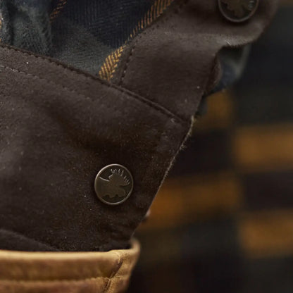 Brown suede cuff with moose press stud on Härkila Aivak Long Sleeve Shirt for hunting country clothing