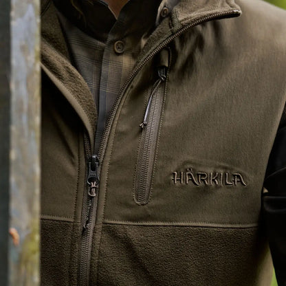 Olive green Härkila Fjell Fleece Waistcoat perfect for outdoor adventures
