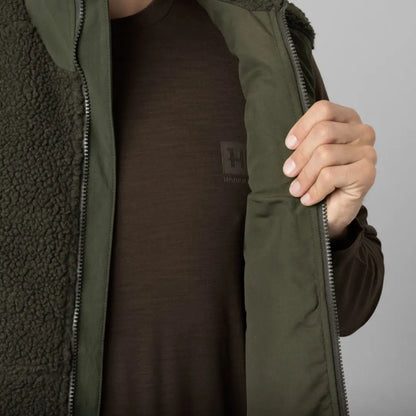 Open green Härkila Fjell Polar Waistcoat showing cozy fleece lining