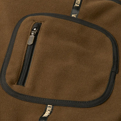 Brown fleece jacket pocket with zipper on Härkila Kamko Reversible Fleece Jacket for hunting and country clothing