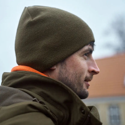 Olive green knit beanie from Härkila Reversible Beanie for country clothing and hunting