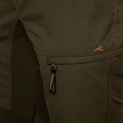Zippered pocket on dark green fabric of the Harehill Ridgegate Trouser for country clothing