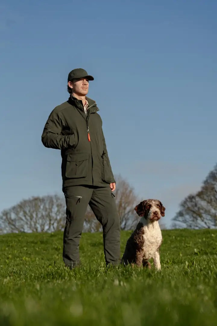 Olive green Ridgegate waterproof jacket with pockets and zipper