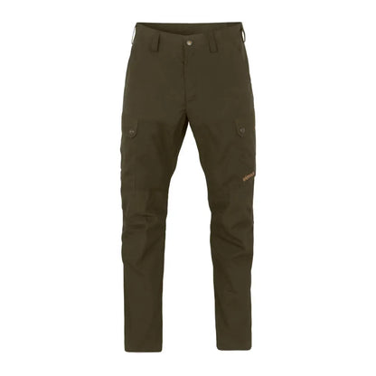 Dark green Harkila Asmund Trousers in waxed canvas, perfect for lightweight outdoor leisure