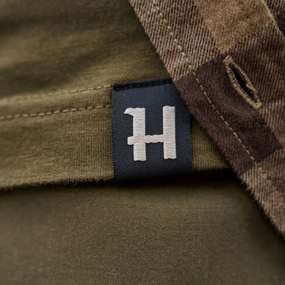 Olive green Harkila H-logo T-Shirt with plaid collar for stylish country clothing outdoors