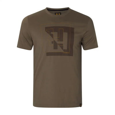Olive green Harkila H-logo short sleeve T-shirt with geometric design
