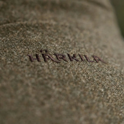 Olive green wool fabric with embroidered logo on Harkila Kenmore GTX Jacket, gtx jacket