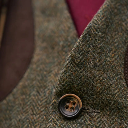 Herringbone tweed Kenmore Shooting Waistcoat with button detail for classic shooting look