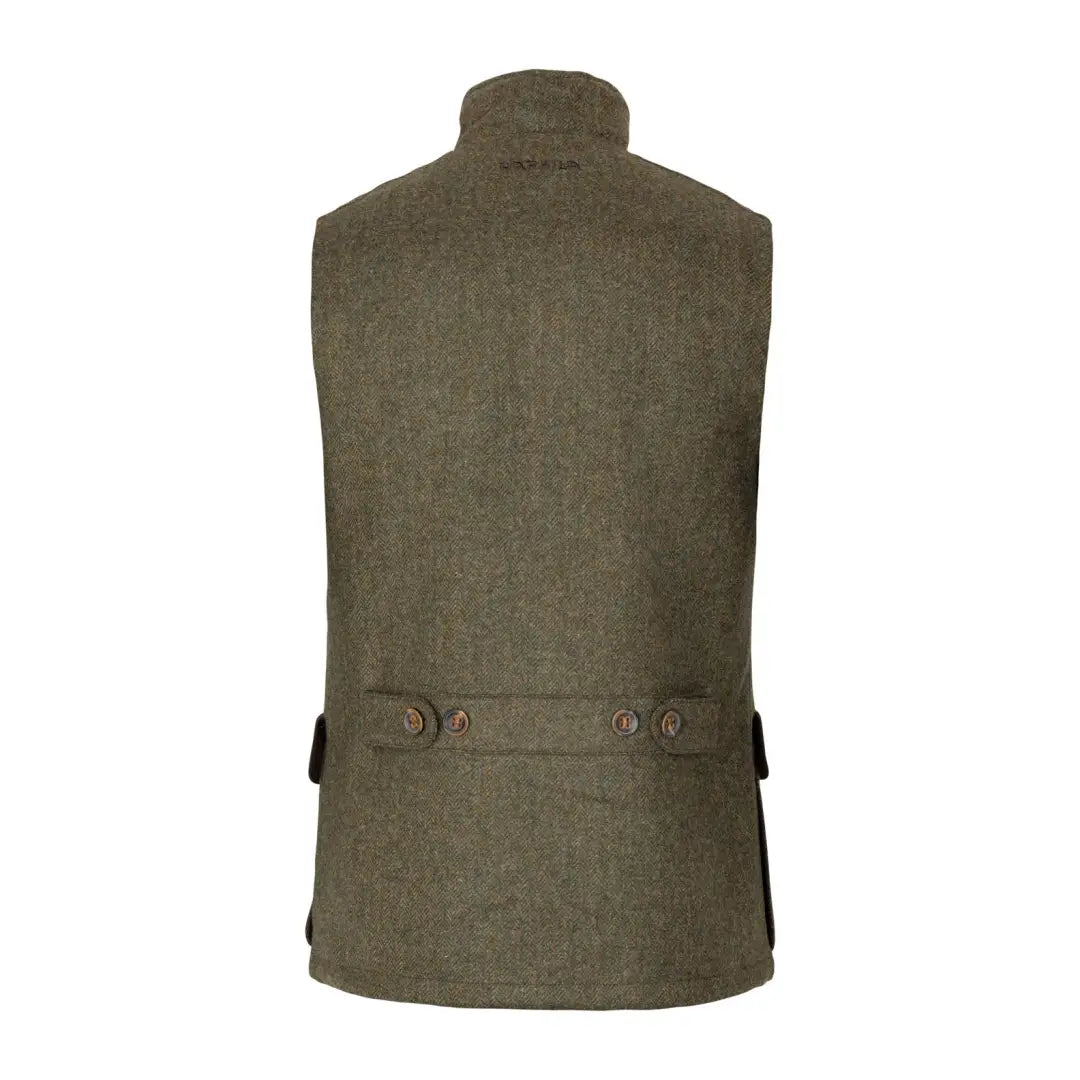 Olive green tweed vest from Harkila Kenmore Waistcoat collection for outdoors