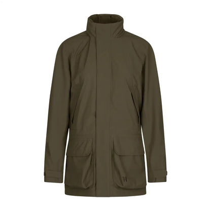 Olive green Harkila Ladies Orton Tech HWS Jacket with high collar and front pockets