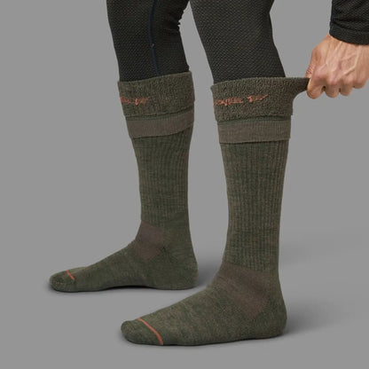 Olive green Harkila Pro Hunter 2.0 long socks with stylish folded cuffs