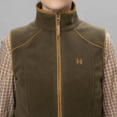 Stylish Olive Green Harkila Sandhem 200 Ladies Waistcoat with high collar and logo