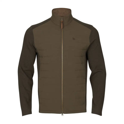 Brown Harkila Sandhem Pro Insulated Cardigan with high collar and textured sleeves