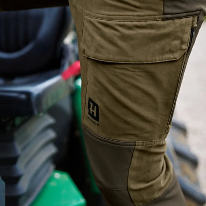 Olive green härkila Scandinavian trousers with cargo pocket for a rugged look