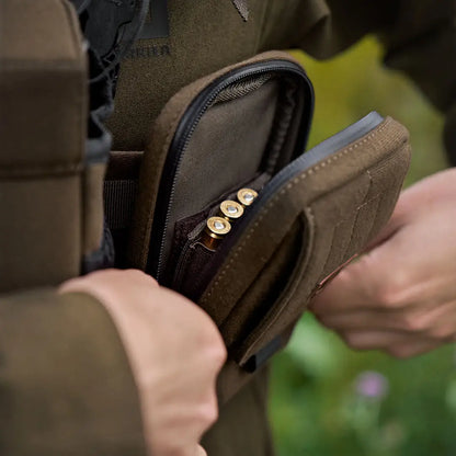 Brown Harkila Utility Pouch with cartridges, perfect for hunting and country clothing