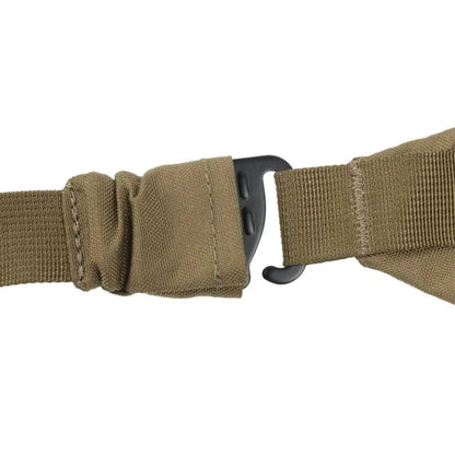 Tactical belt buckle with adjustable tan strap for outdoor adventure and hunting gear