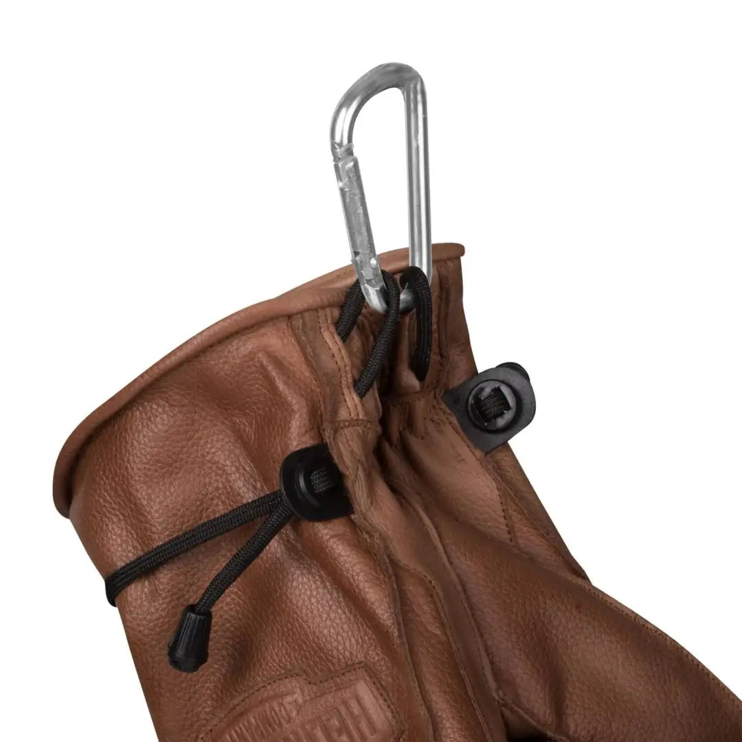 Brown leather glove with carabiner clip, essential for Helikon-Tex Ranger Winter Gloves