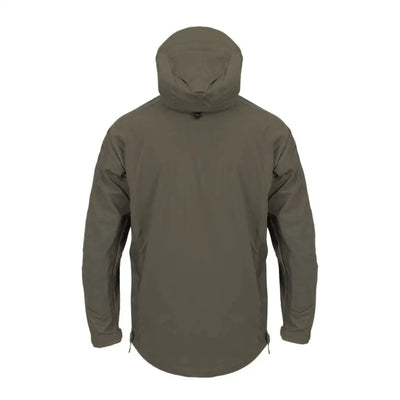 Olive green Helikon-Tex Woodsman Anorak Jacket with full-length zipper for outdoor adventures