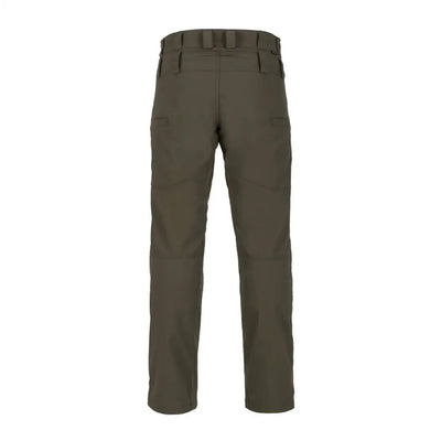 Olive green Helikon-Tex Woodsman Pants designed for outdoor enthusiasts with a straight leg fit