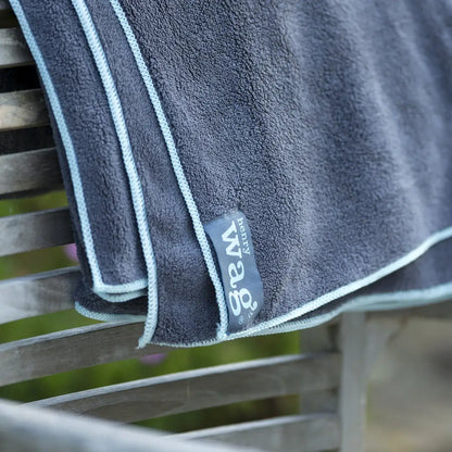 Gray Henry Wag Microfibre Cleaning Towel with light blue trim for pet’s coat cleaning